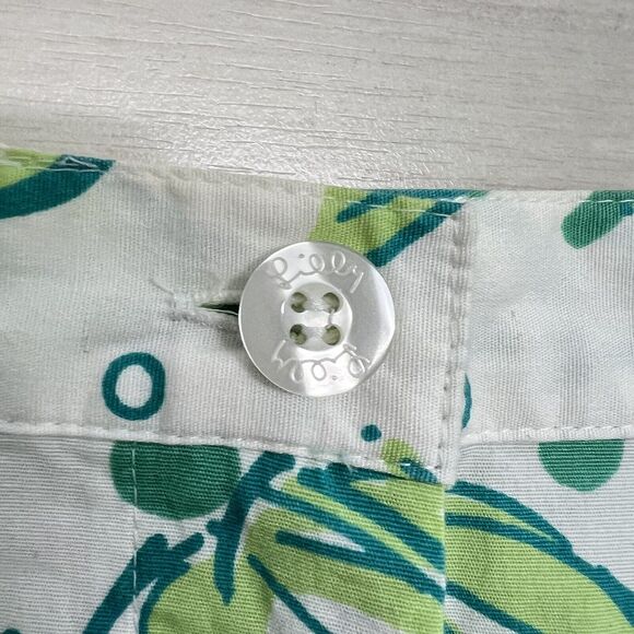 Lilly Pulitzer Shorts Women Size 8 Green White Fish Reef Stretch High Rise - Picture 5 of 14